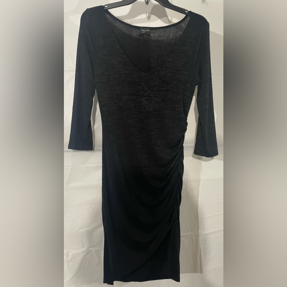 Free Press Black Bodycon Dress 3/4 Sleeve Scoop Neck